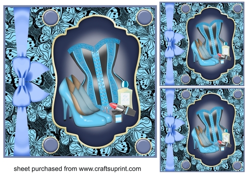 3 Blue ladies accessories card fronts/toppers