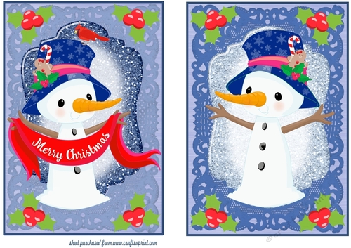2 Blue snowman Christmas card front