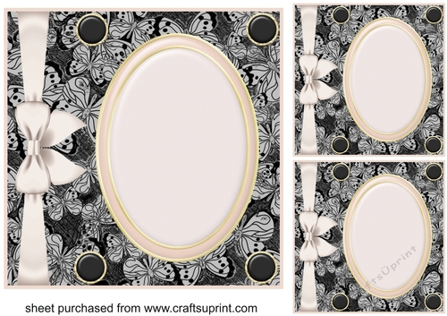 3 Black butterfly with oval frame card front/topper blanks