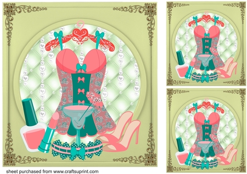 3 Green ladies accessories card fronts/toppers