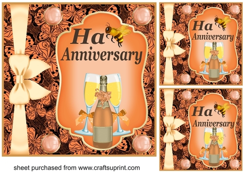 3 Orange Ha-bee Anniversary card fronts/toppers 2