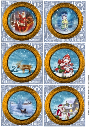 6 Blue Christmas scene toppers 2