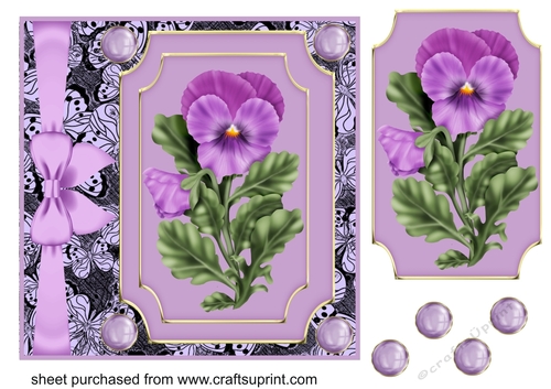 3 Lilac pansy card fronts/toppers