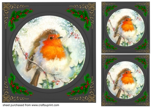 3 Beautiful Christmas robin with black frame card fronts/toppers 8
