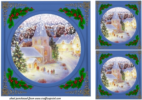 3 Blue beautiful Christmas scene card fronts/toppers 1