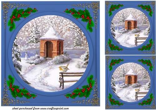 3 Blue beautiful Christmas scene card fronts/toppers 2