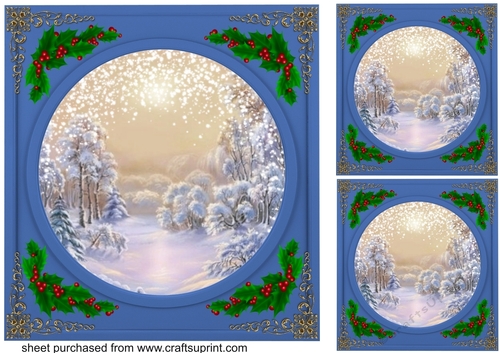 3 Blue beautiful Christmas scene card fronts/toppers 3