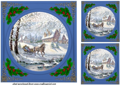 3 Blue beautiful Christmas scene card fronts/toppers 4