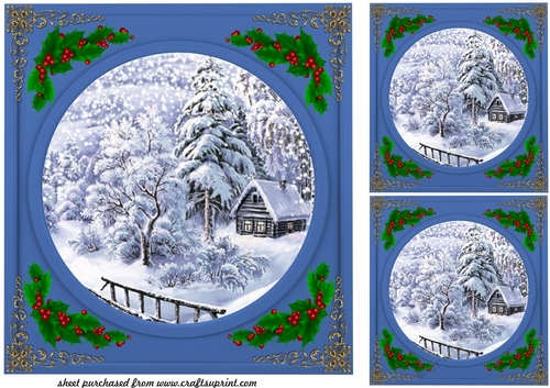 3 Blue beautiful Christmas scene card fronts/toppers 5