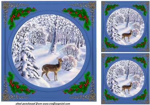 3 Blue beautiful Christmas scene card fronts/toppers 6