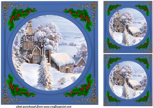 3 Blue beautiful Christmas scene card fronts/toppers 7