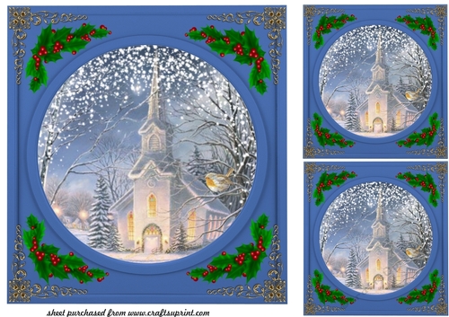 3 Blue beautiful Christmas scene card fronts/toppers 8
