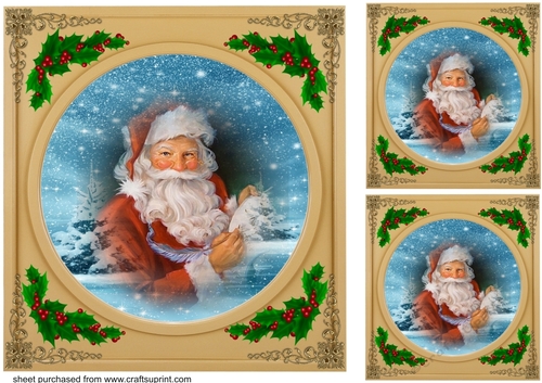 3 Gold Santa the magic of Christmas card fronts/toppers 1