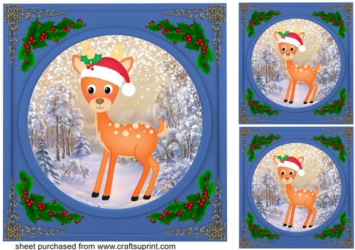 3 Blue Christmas woodland animal card fronts/toppers 1
