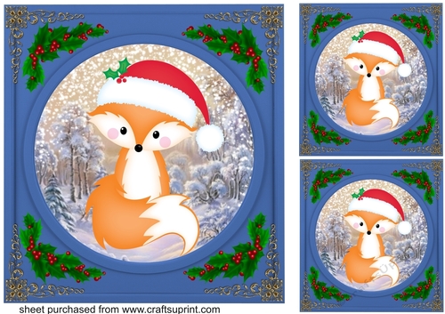 3 Blue Christmas woodland animal card fronts/toppers 2