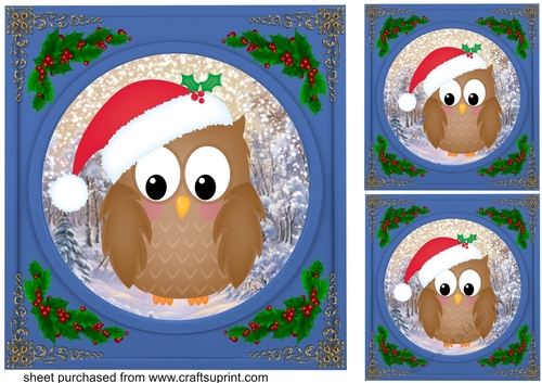 3 Blue Christmas woodland animal card fronts/toppers 3