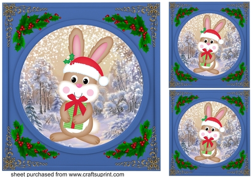 3 Blue Christmas woodland animal card fronts/toppers 4