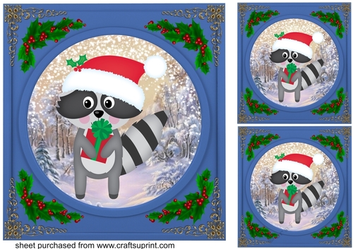 3 Blue Christmas woodland animal card fronts/toppers 5