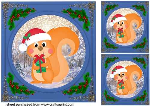 3 Blue Christmas woodland animal card fronts/toppers 6