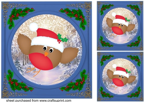 3 Blue Christmas woodland animal card fronts/toppers 7