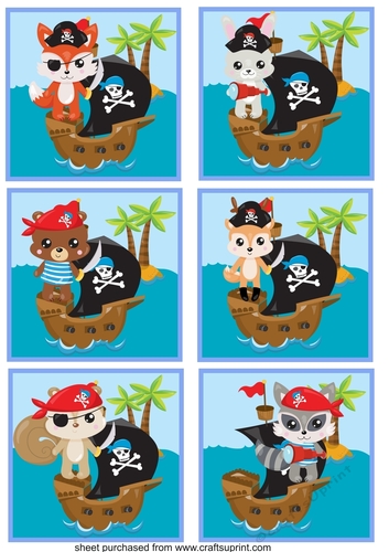 6 Pirate animal toppers
