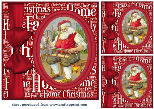 3 Red oval vintage Santa card fronts/toppers 1