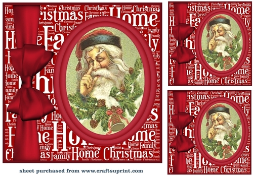 3 Red oval vintage Santa card fronts/toppers 2