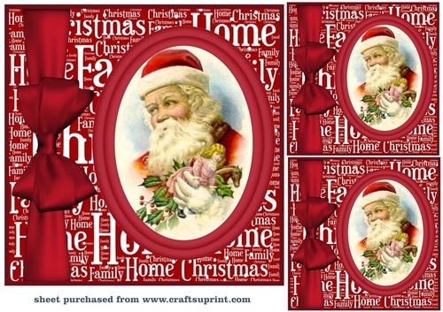 3 Red oval vintage Santa card fronts/toppers 3