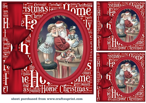 3 Red oval vintage Santa card fronts/toppers 4