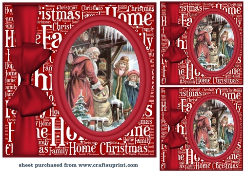 3 Red oval vintage Santa card fronts/toppers 5