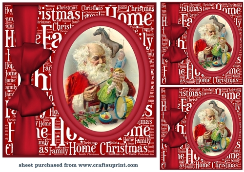 3 Red oval vintage Santa card fronts/toppers 6