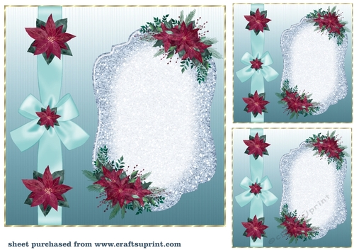 3 Blue poinsettia frame card front/topper blanks