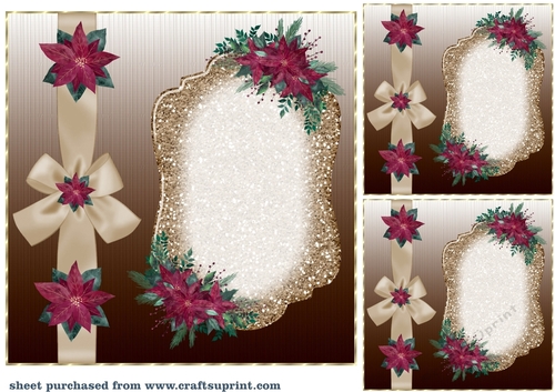 3 Brown Christmas poinsettia card fronts/topper blanks 1