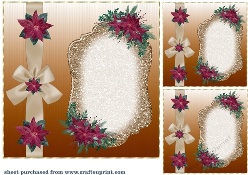3 Brown Christmas poinsettia card fronts/topper blanks 2