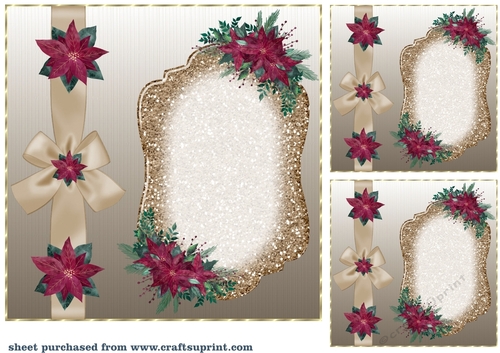 3 Brown Christmas poinsettia card fronts/topper blanks 4