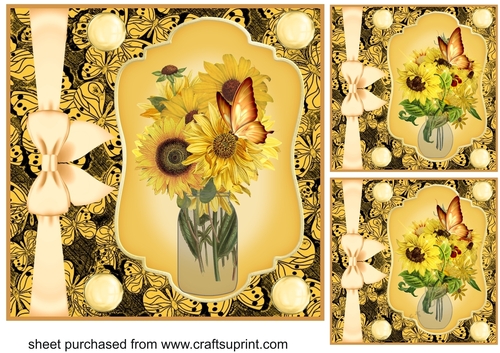 3 Yellow sunflower card fronts/toppers(n)