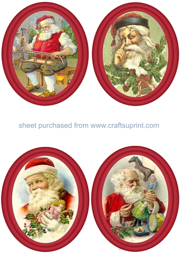 4 Vintage Santa oval toppers