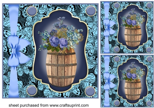 3 Blue floral barrel card fronts/toppers