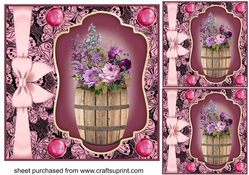 3 Raspberry floral barrel card fronts/toppers 1