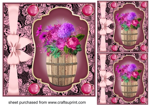 3 Raspberry floral barrel card fronts/toppers 2