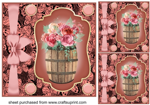 3 Salmon floral barrel card fronts/toppers 1