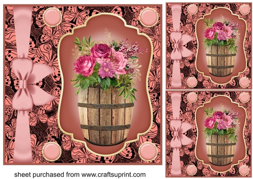3 Salmon floral barrel card fronts/toppers 2