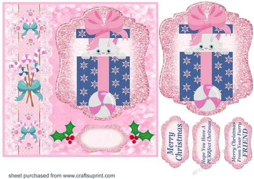 Pink Christmas kitty card front 1