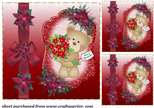 3 Red Poinsettia bear card fronts/toppers 2
