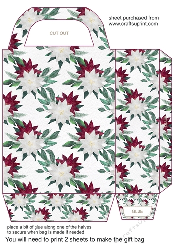 Burgundy poinsettia gift bag 3