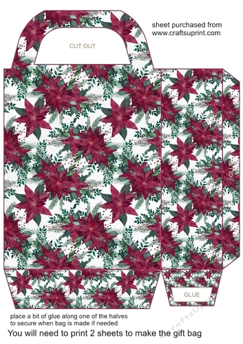 Burgundy poinsettia gift bag 5