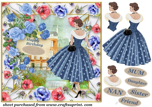 Blue ladies birthday card front