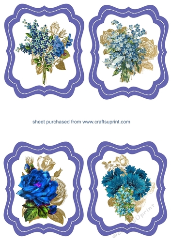4 Shaped blue floral toppers
