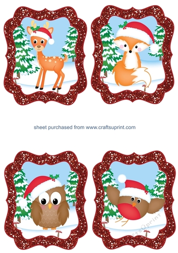 4 Red Christmas woodland animal toppers