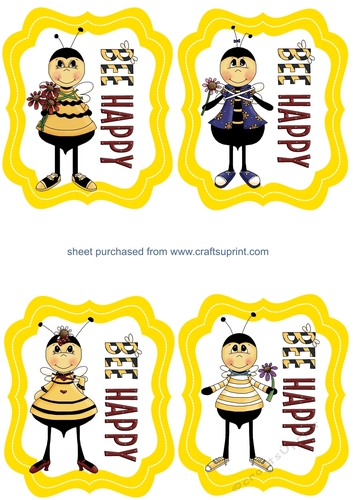 4 Yellow BEE HAPPY toppers